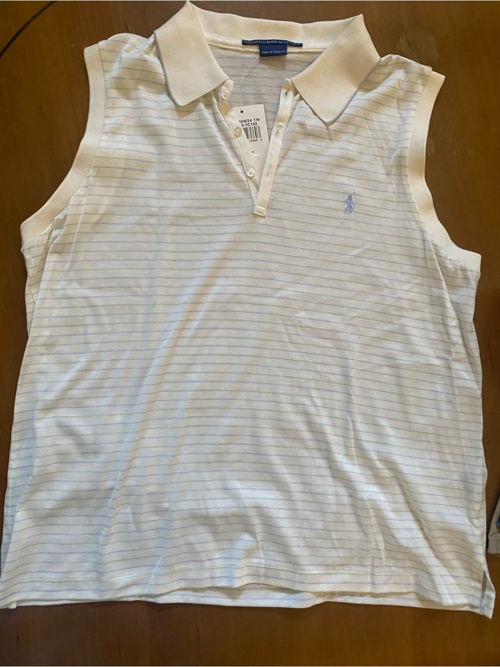 NWT Ralph Lauren Sport Sleeveless Polo  White/Light Blue and Light Green Stripes